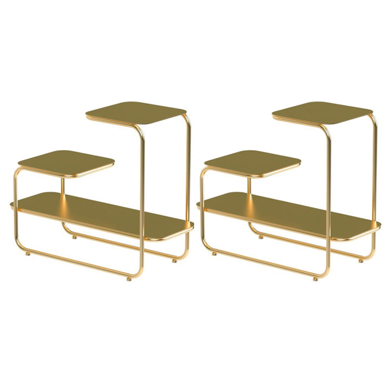 Square Sleigh Base Design Metal Table Medieval Modern Style with Storage Rack Side Table