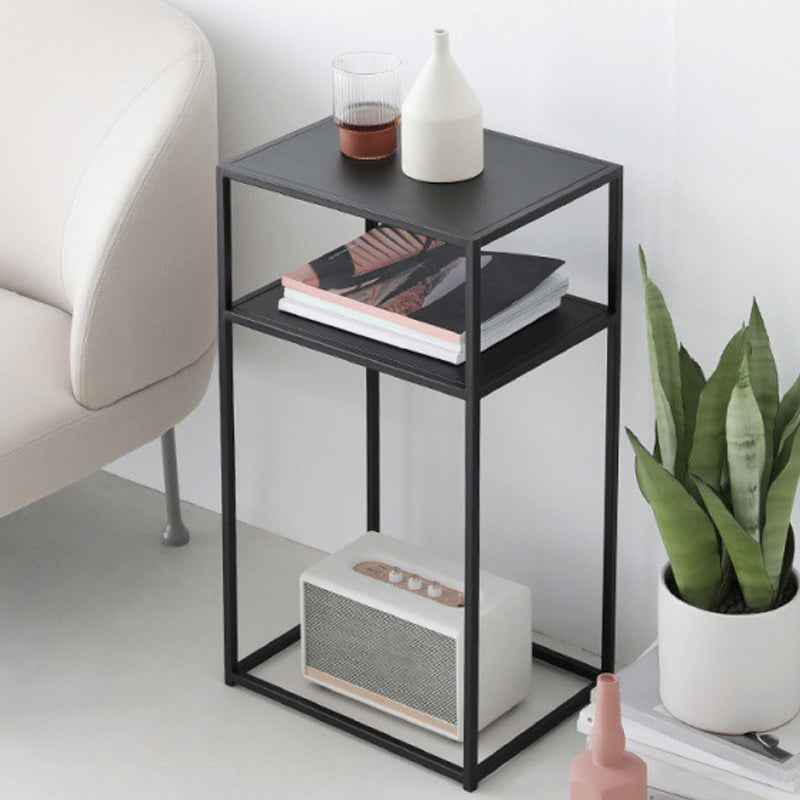 Mid-Century Rectangle Top Side Table 27.5-inch Iron Frame End Table with Shelf