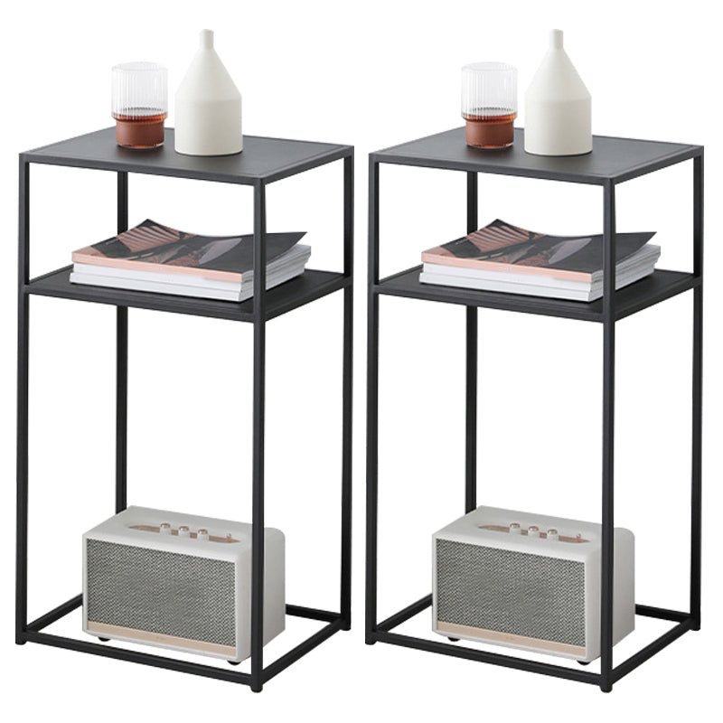 Mid-Century Rectangle Top Side Table 27.5-inch Iron Frame End Table with Shelf