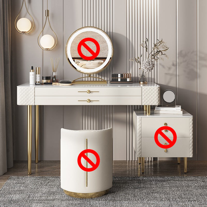 Slate Top Makeup Vanity Set with Drawer, Glam Wooden Dressing Table