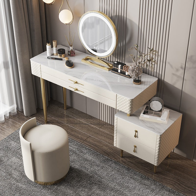 Slate Top Makeup Vanity Set with Drawer, Glam Wooden Dressing Table