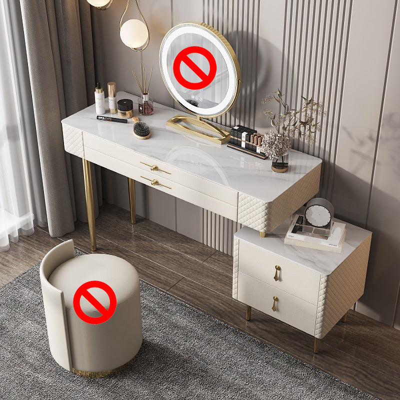 Slate Top Makeup Vanity Set with Drawer, Glam Wooden Dressing Table