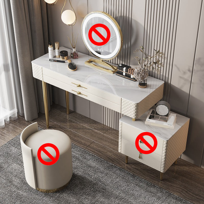 Slate Top Makeup Vanity Set with Drawer, Glam Wooden Dressing Table