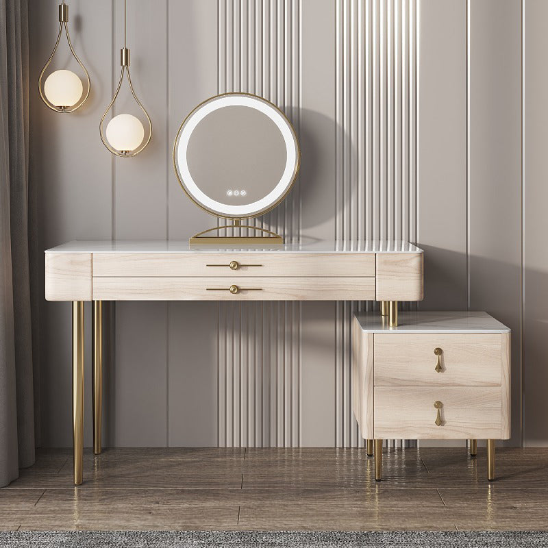 Slate Top Makeup Vanity Set with Drawer, Glam Wooden Dressing Table