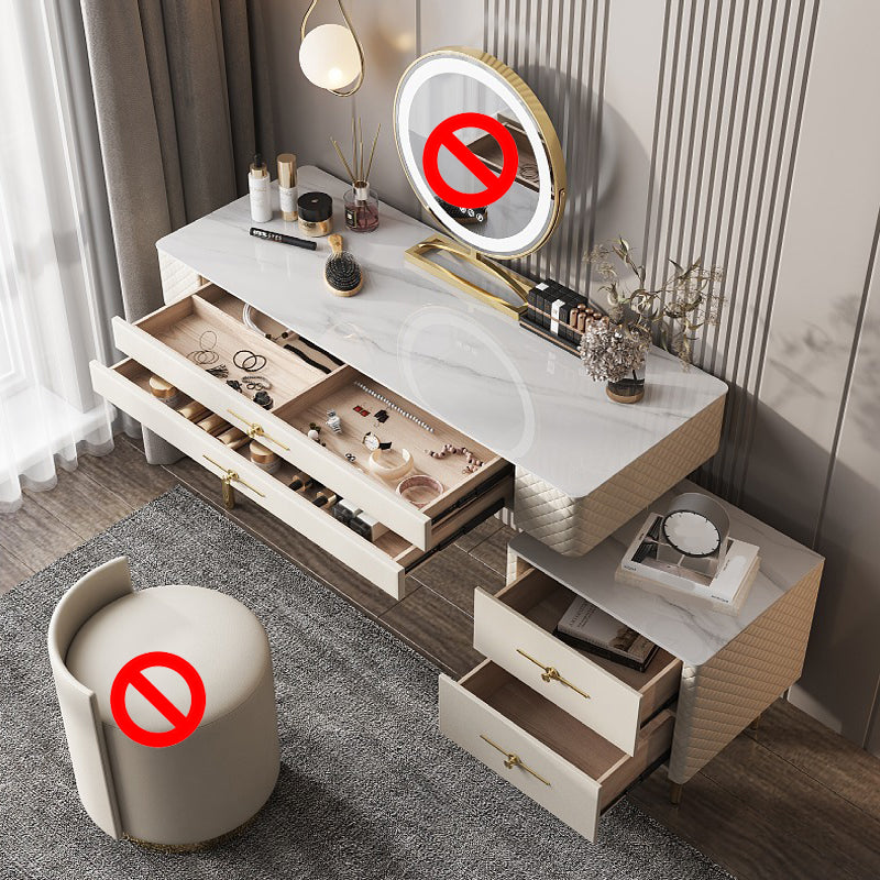 Slate Top Makeup Vanity Set with Drawer, Glam Wooden Dressing Table