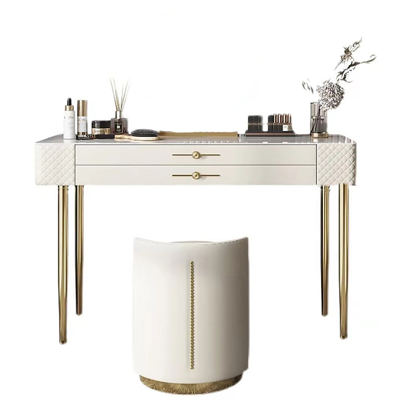 Slate Top Makeup Vanity Set with Drawer, Glam Wooden Dressing Table