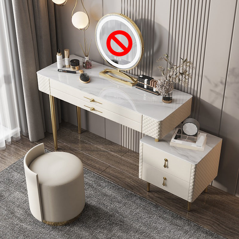 Slate Top Makeup Vanity Set with Drawer, Glam Wooden Dressing Table