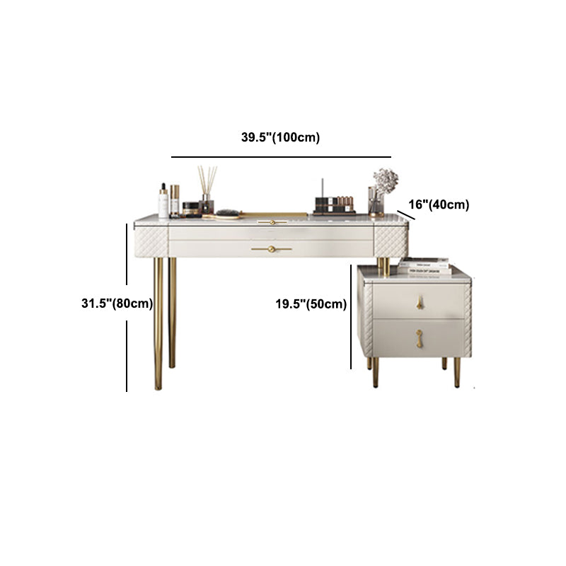 Slate Top Makeup Vanity Set with Drawer, Glam Wooden Dressing Table