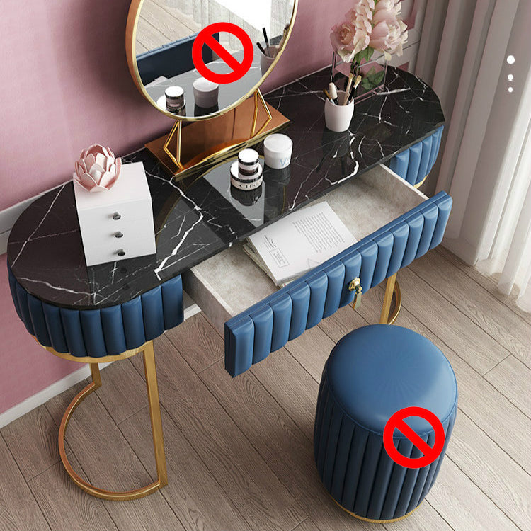 Glam Slate Top Makeup Vanity Set Blue 1 Drawer Vanity Dressing Table