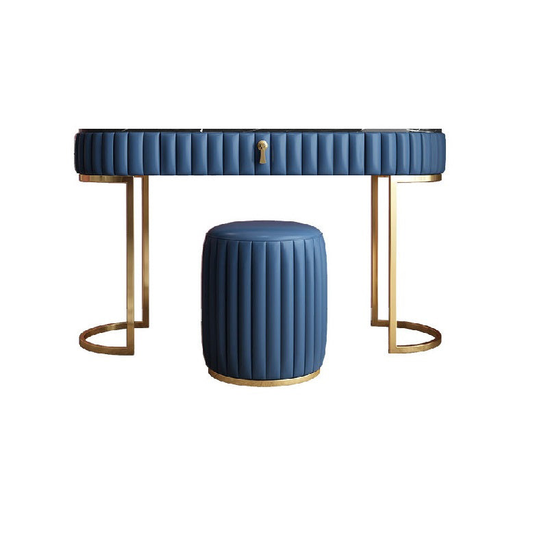 Glam Slate Top Makeup Vanity Set Blue 1 Drawer Vanity Dressing Table