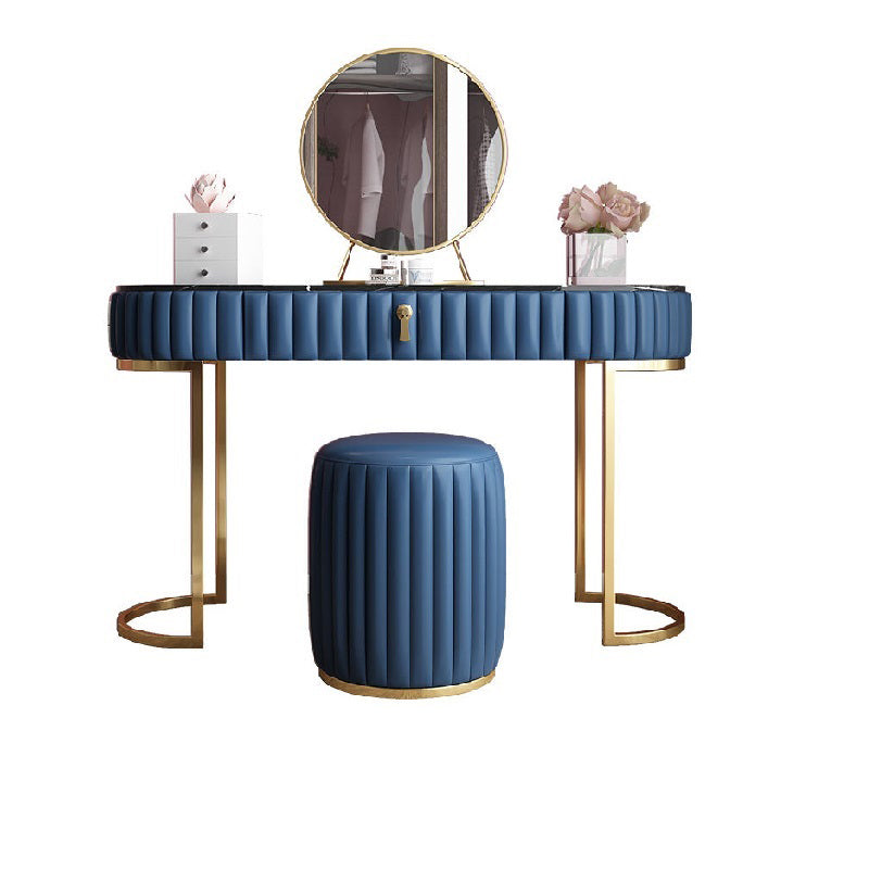 Glam Slate Top Makeup Vanity Set Blue 1 Drawer Vanity Dressing Table
