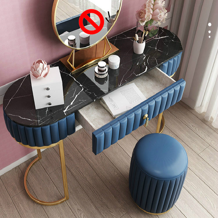 Glam Slate Top Makeup Vanity Set Blue 1 Drawer Vanity Dressing Table