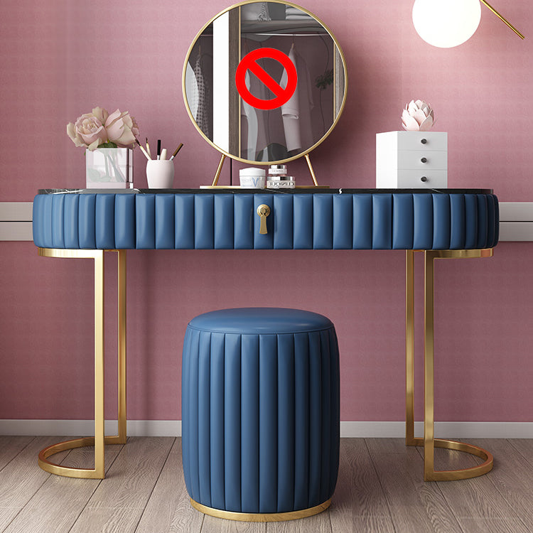 Glam Slate Top Makeup Vanity Set Blue 1 Drawer Vanity Dressing Table