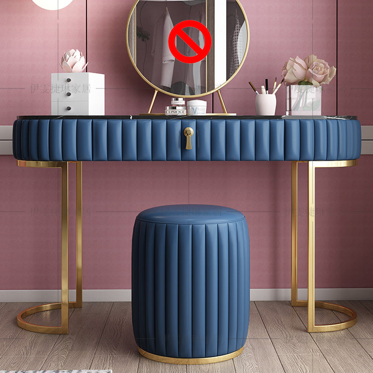 Glam Slate Top Makeup Vanity Set Blue 1 Drawer Vanity Dressing Table