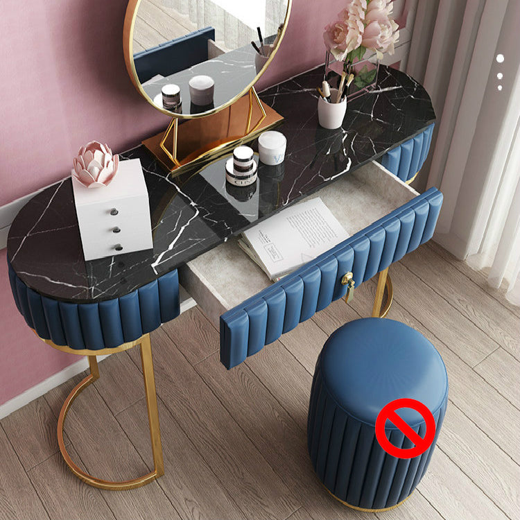 Glam Slate Top Makeup Vanity Set Blue 1 Drawer Vanity Dressing Table
