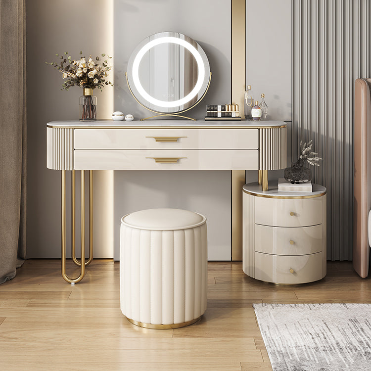 Glam Slate Top Make-up Vanity Wooden 5-Drawers Vanity Dressing Table
