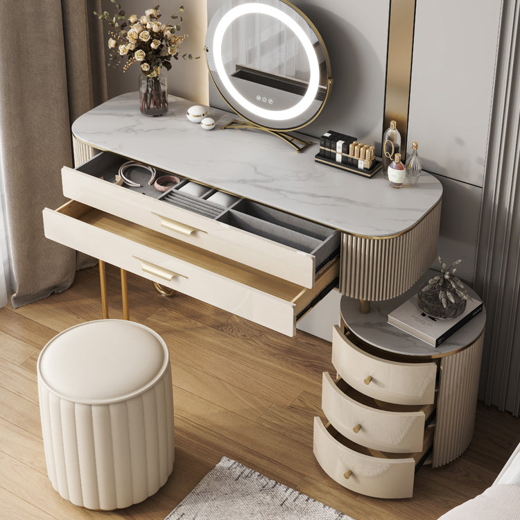 Glam Slate Top Make-up Vanity Wooden 5-Drawers Vanity Dressing Table