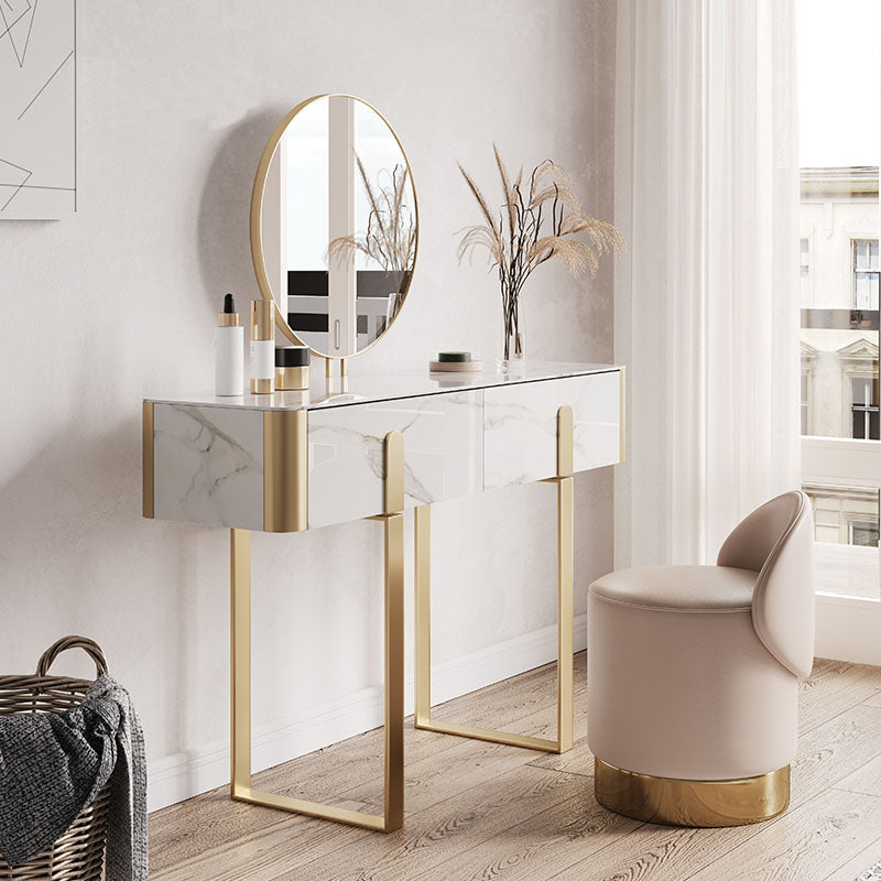 Glam Slate Top Vanity Table 2-Drawer Vanity Dressing Table Set
