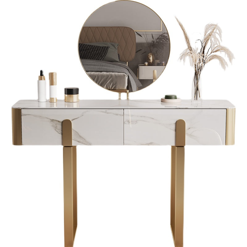 Glam Slate Top Vanity Table 2-Drawer Vanity Dressing Table Set