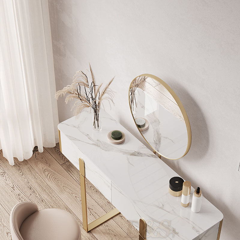 Glam Slate Top Vanity Table 2-Drawer Vanity Dressing Table Set