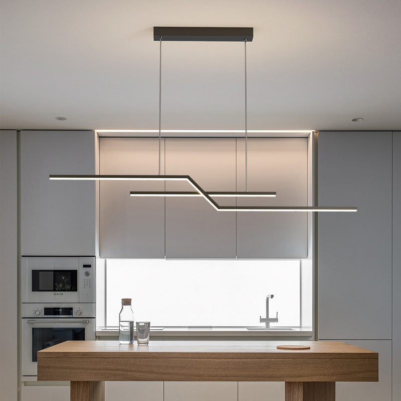 Modern Simplicity LED Island Light Linear 2-Light Hanging Lamp for Dining Room