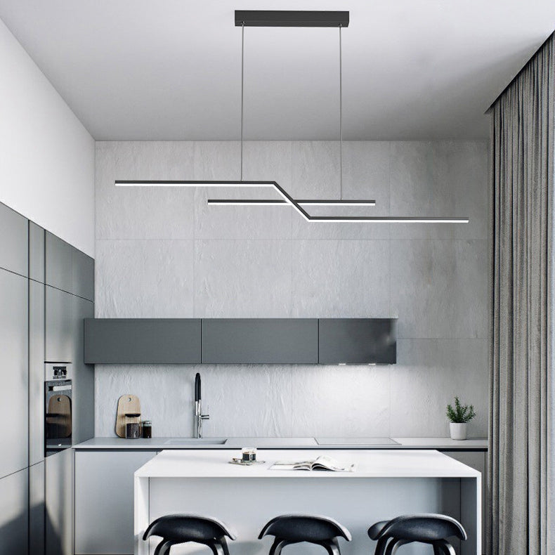 Modern Simplicity LED Island Light Linear 2-Light Hanging Lamp for Dining Room