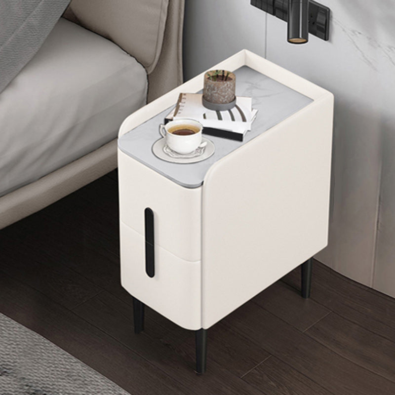 20 Inch Tall Nightstand Modern Stone Top Faux Leather 2-Drawer Legs Included Night Table