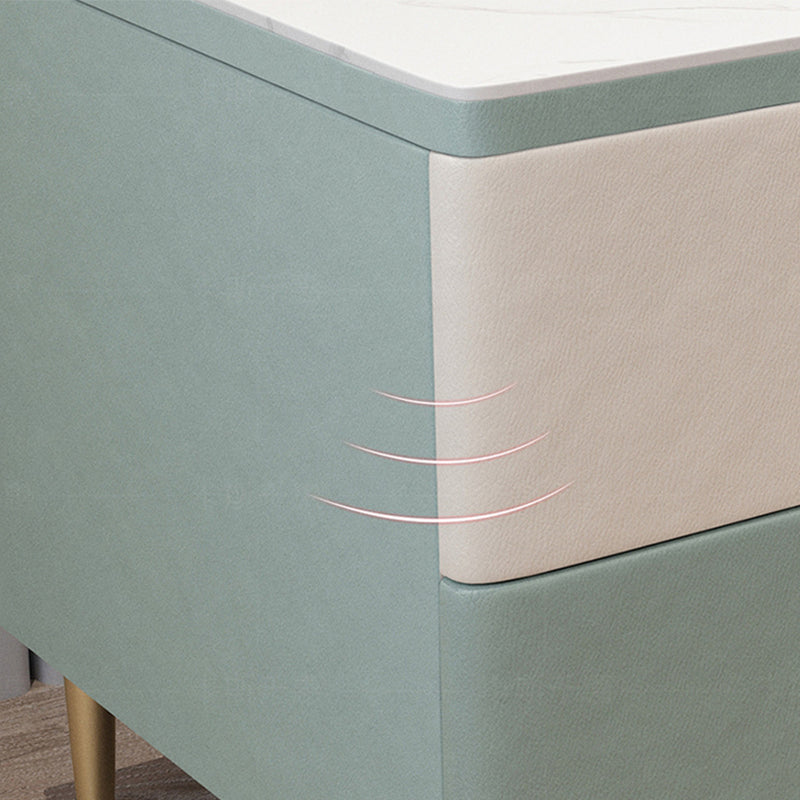 2-Drawer Nightstand Glam 18 Inch H Stone Top Night Table with Legs