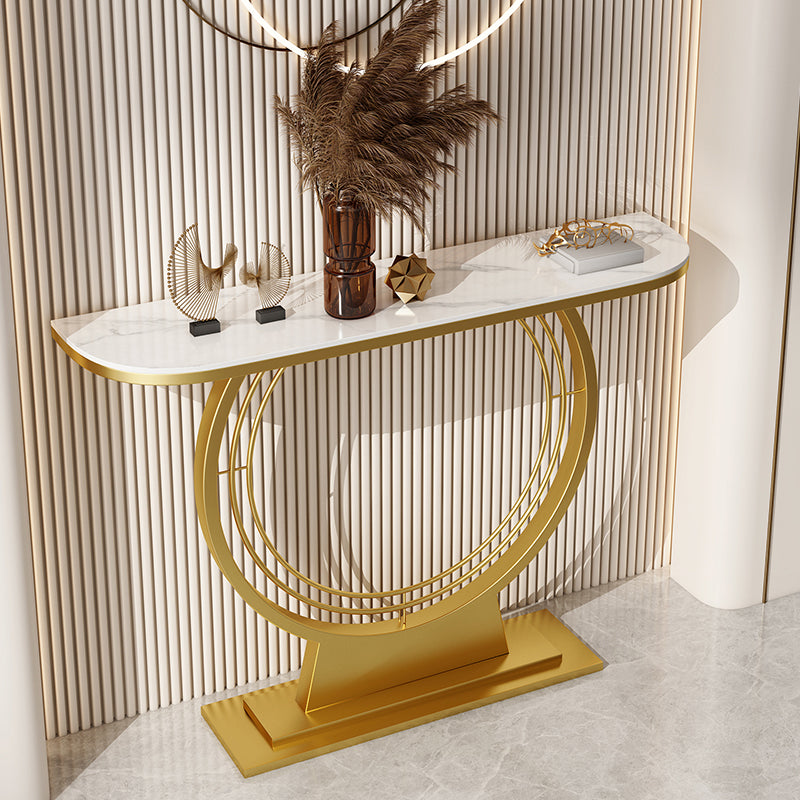 Glam Slate Console Table Half Moon Stain Resistant Pedestal Iron Sofa Table