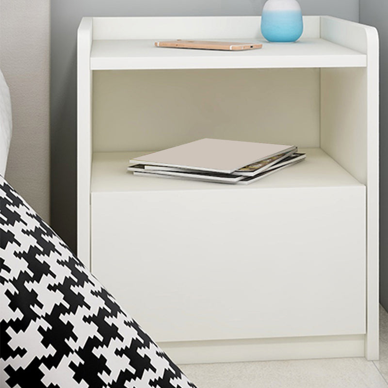 Modern Imitation Wood Night Table Open Storage 1-Drawer 20 Inch H Nightstand