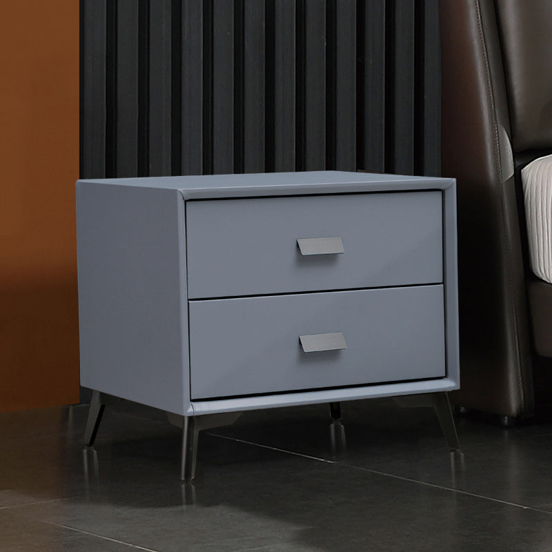18 Inch H Faux Leather Nightstand Modern 2-Drawer Solid Wood Night Table with Legs