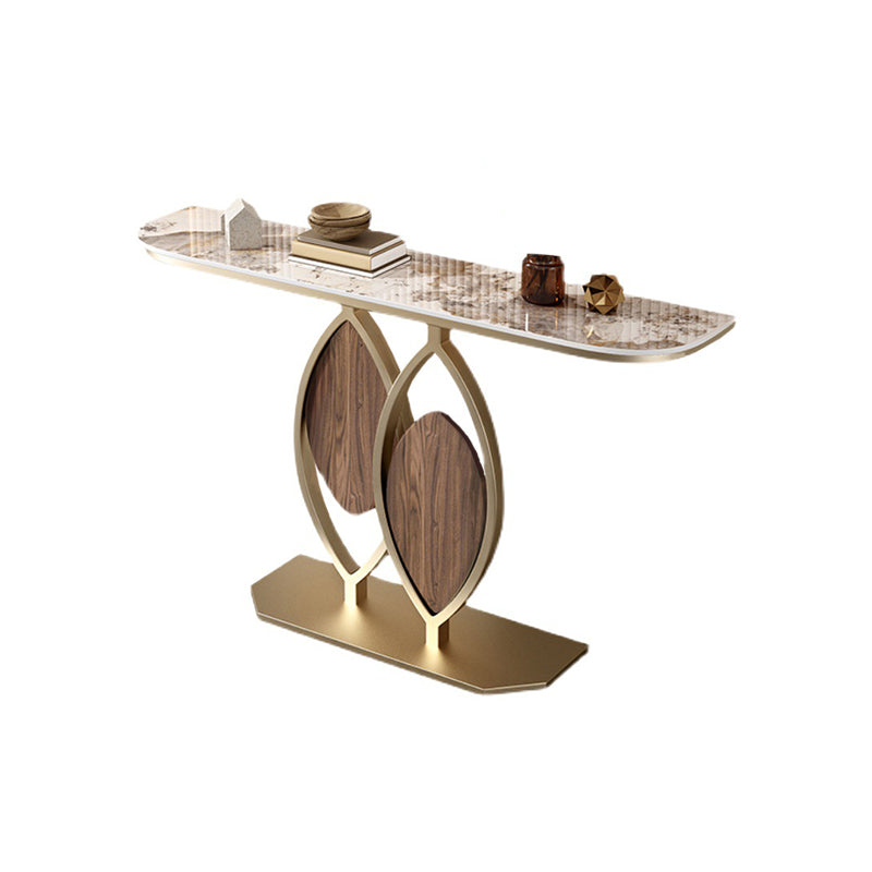 Glam Marble and Metal Sofa Table Rectangle Console Table in Golden 11.81"