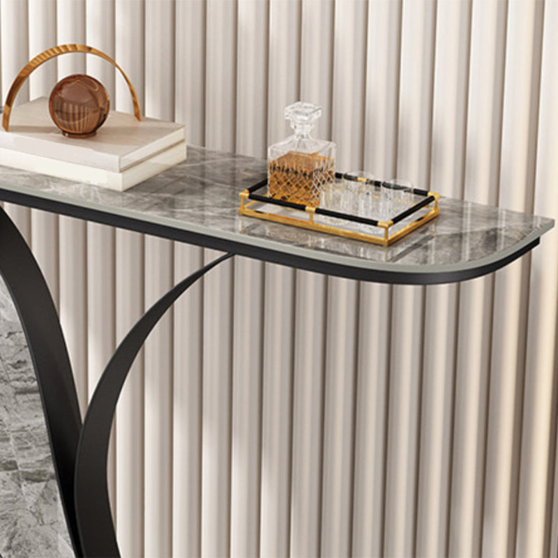 Contemporary Half Moon Console Table with Black Iron Base for Hall