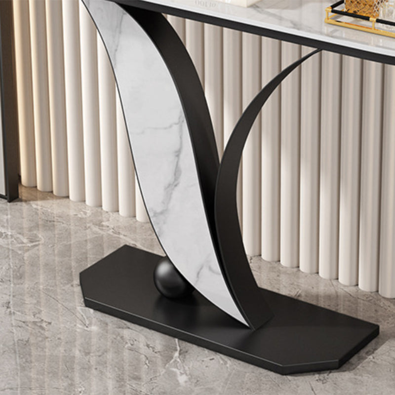 Contemporary Half Moon Console Table with Black Iron Base for Hall