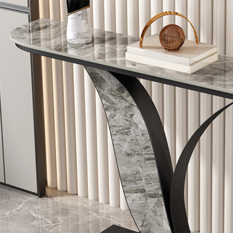 Contemporary Half Moon Console Table with Black Iron Base for Hall