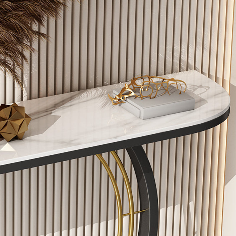 Glam Slate Console Table Half Moon Table 13.81" Stain Resistant Pedestal Sofa Table