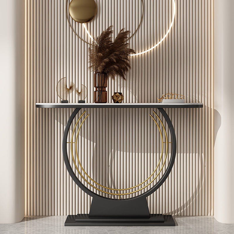 Glam Slate Console Table Half Moon Table 13.81" Stain Resistant Pedestal Sofa Table