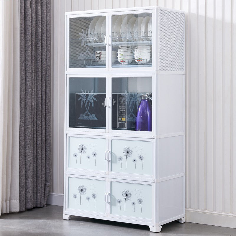 Living Room Tempered Glass Buffet Server Aluminum Frame Modern Style Kitchen Server