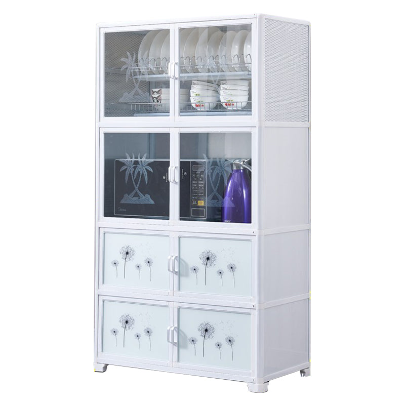 Living Room Tempered Glass Buffet Server Aluminum Frame Modern Style Kitchen Server