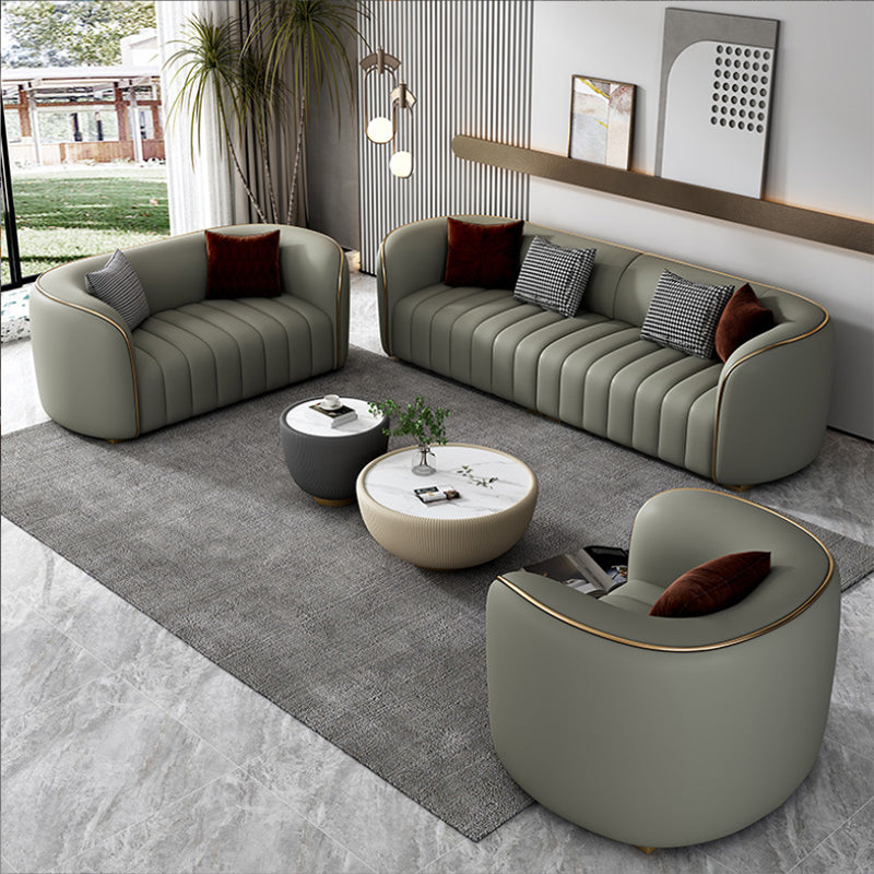 Modern Style Leather Sofa Living Room Tuxedo Arm Sofa Tight Back Seating