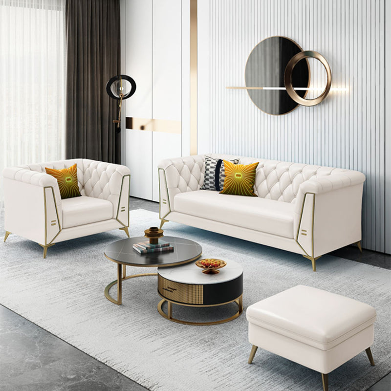 Contemporary 28.7" H Faux Leather Tufted Tuxedo Arm Sofa For Living Room