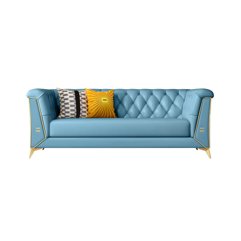 Contemporary 28.7" H Faux Leather Tufted Tuxedo Arm Sofa For Living Room