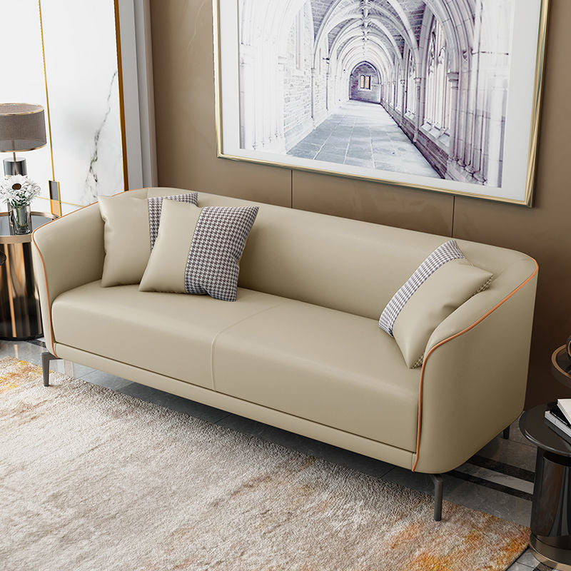 Faux Leather Sofa Tuxedo Arm Stain Resistant Sofa 25.59" H for Apartment