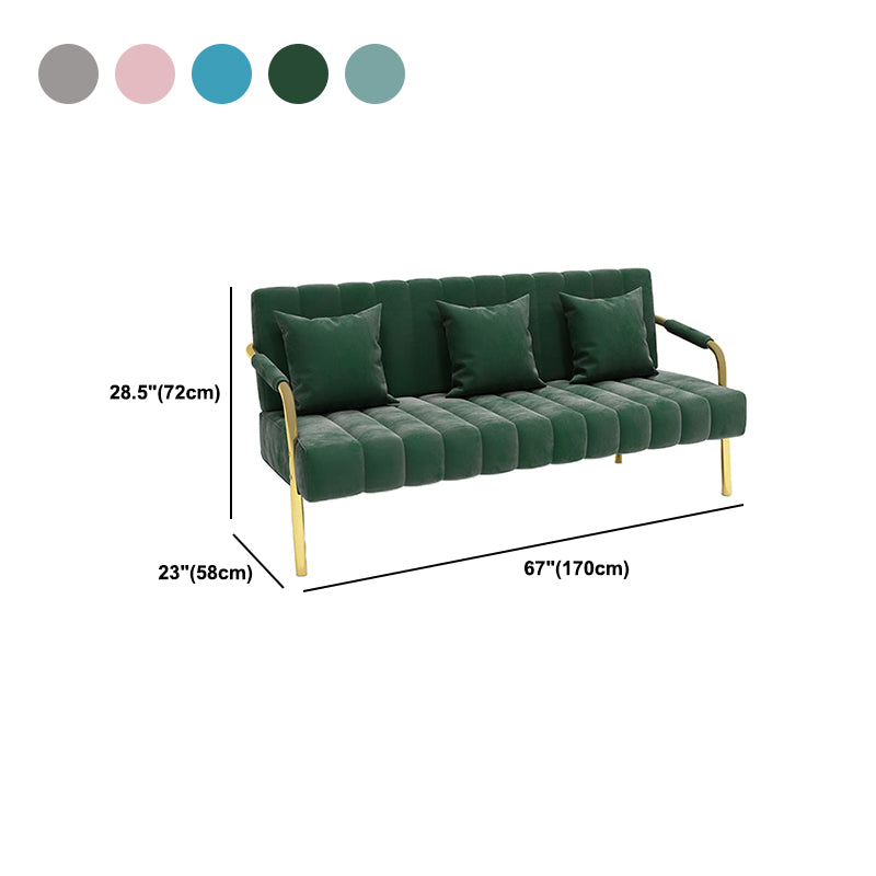 3-seater Velvet Sofa with 3 Pillows Square Arm for Living Room