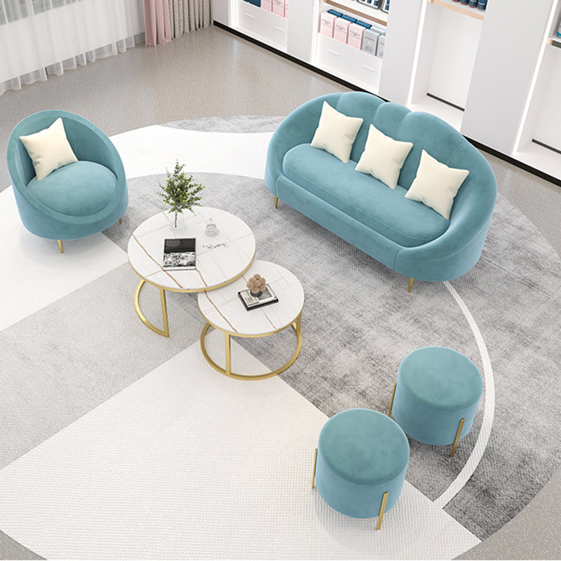 Velvet Contemporary Curved Sofa Sloped Arm Sofa for Living Room
