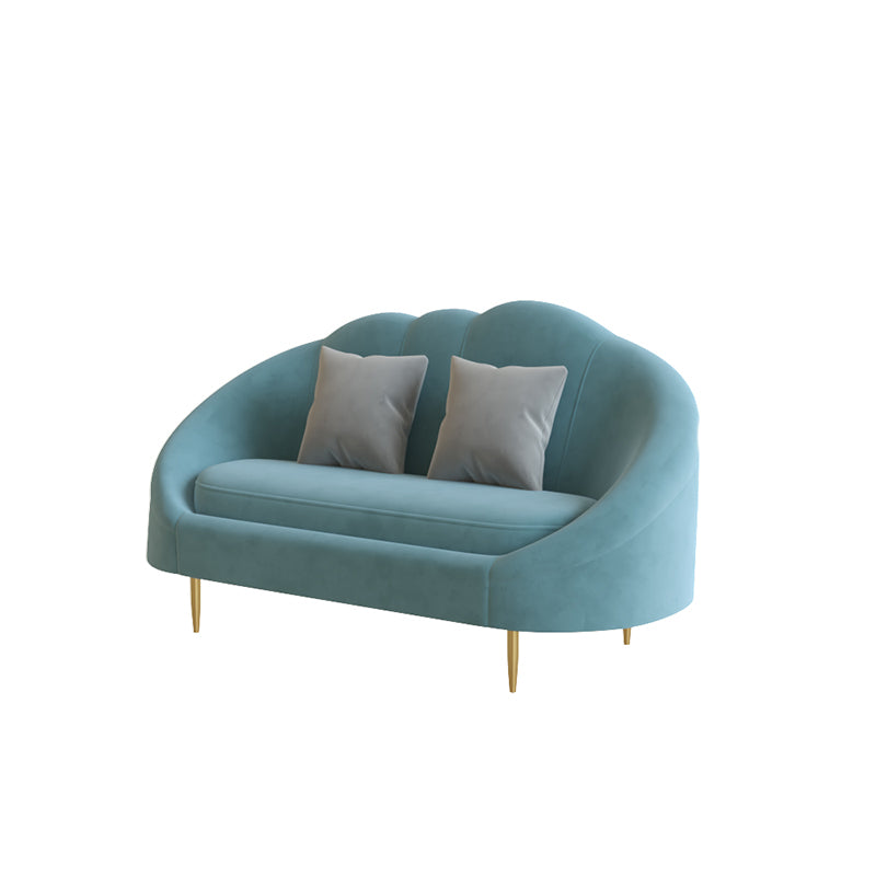 Velvet Contemporary Curved Sofa Sloped Arm Sofa for Living Room