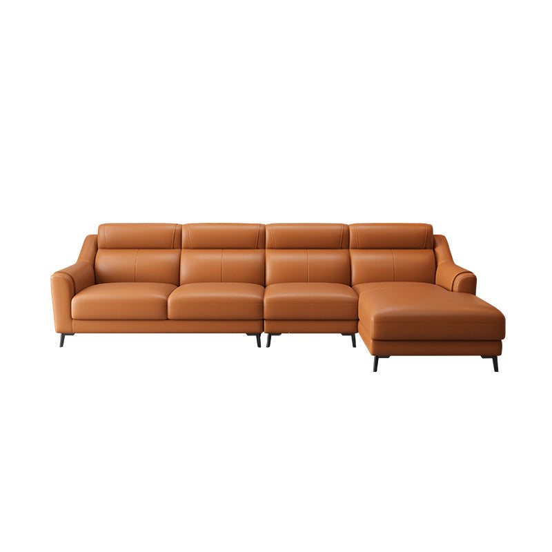 Genuine Leather Sectional Sofa,110" L Sloped Arms Stationary Sectional Sofa