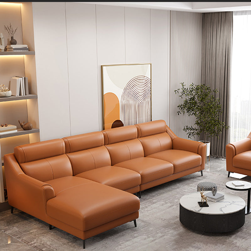 Genuine Leather Sectional Sofa,110" L Sloped Arms Stationary Sectional Sofa