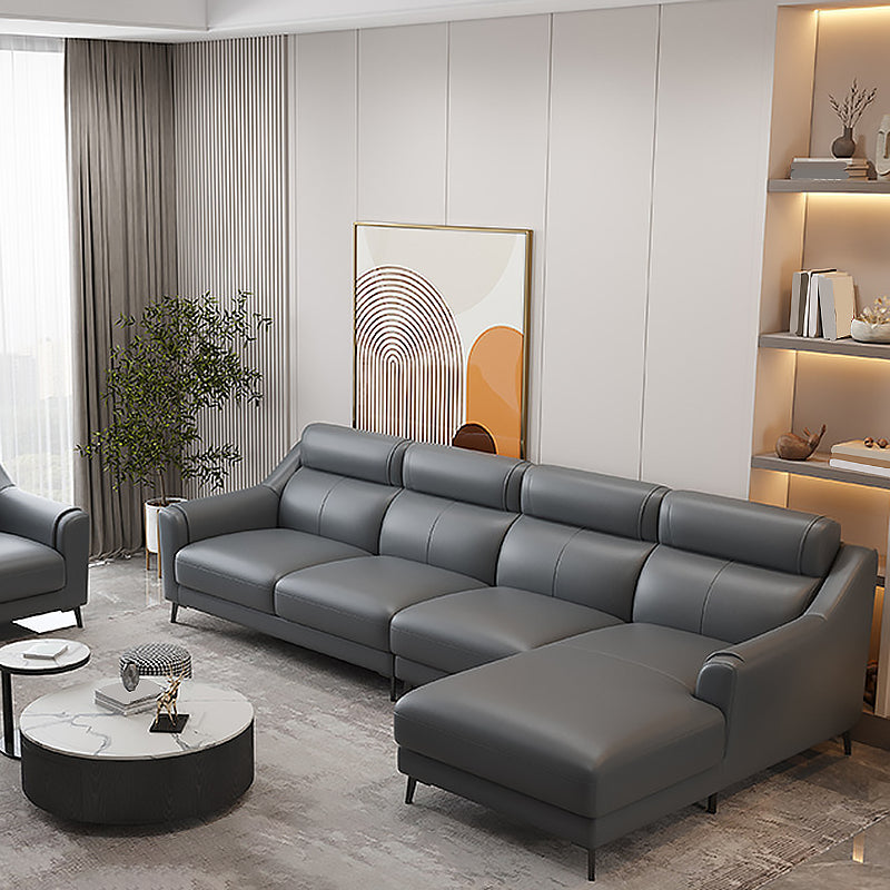 Genuine Leather Sectional Sofa,110" L Sloped Arms Stationary Sectional Sofa