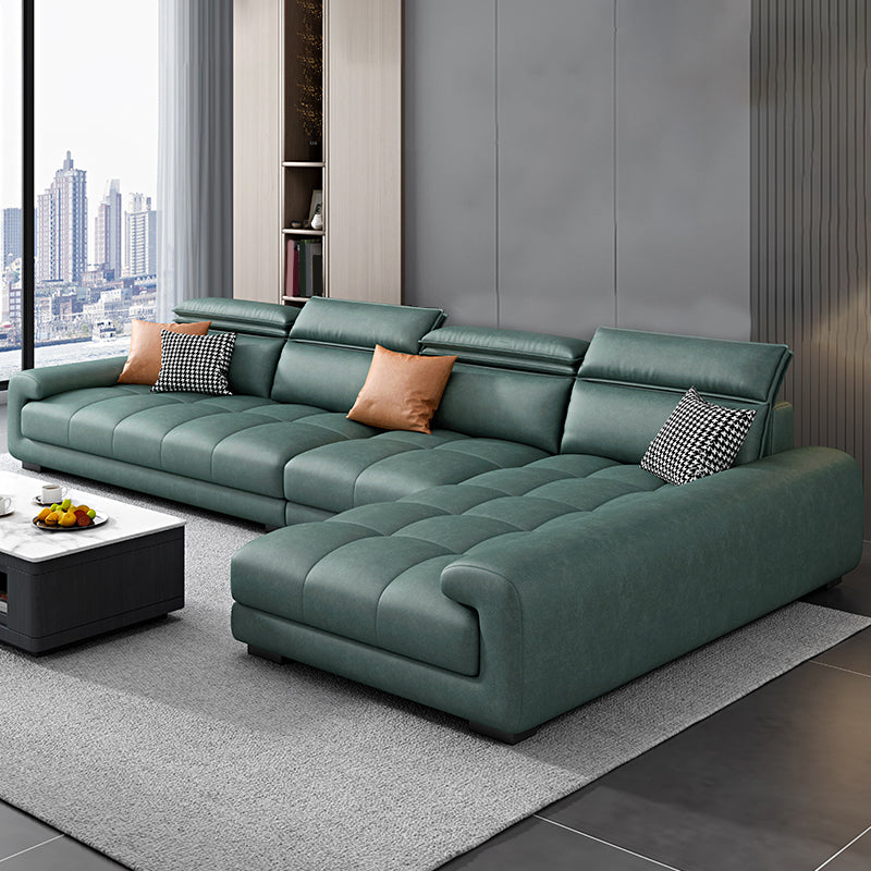 Modern Square Arm Sectional SofaFaux Leather L-Shape Sofa for Living Room